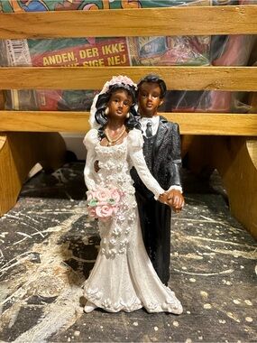 Vintage African American Wedding Cake Topper Black Bride Groom Figurine